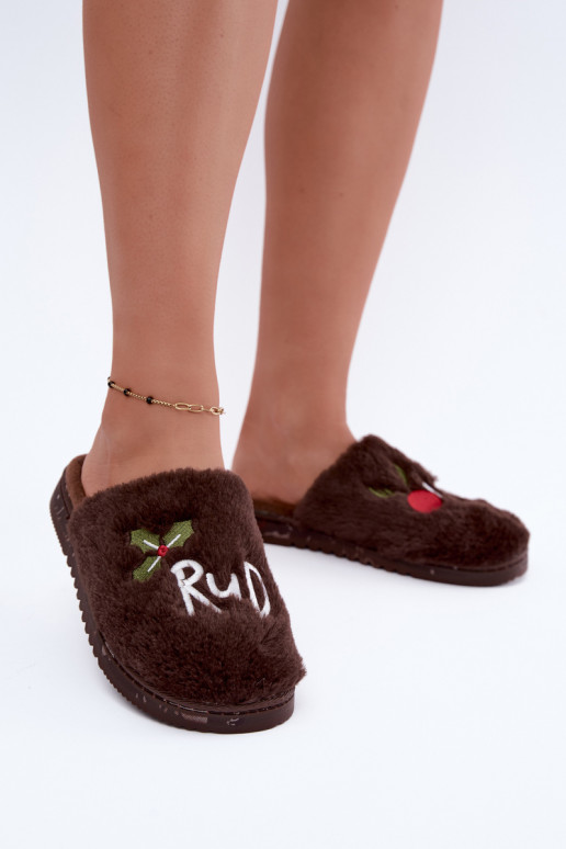 Dames huisslippers met opdruk donkerbruin Perelle