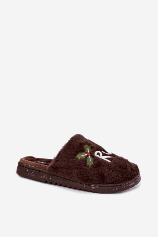 Dames huisslippers met opdruk donkerbruin Perelle