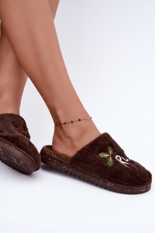 Dames huisslippers met opdruk donkerbruin Perelle