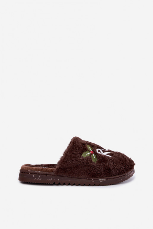 Chaussons pour femmes avec inscription marron foncé Perelle