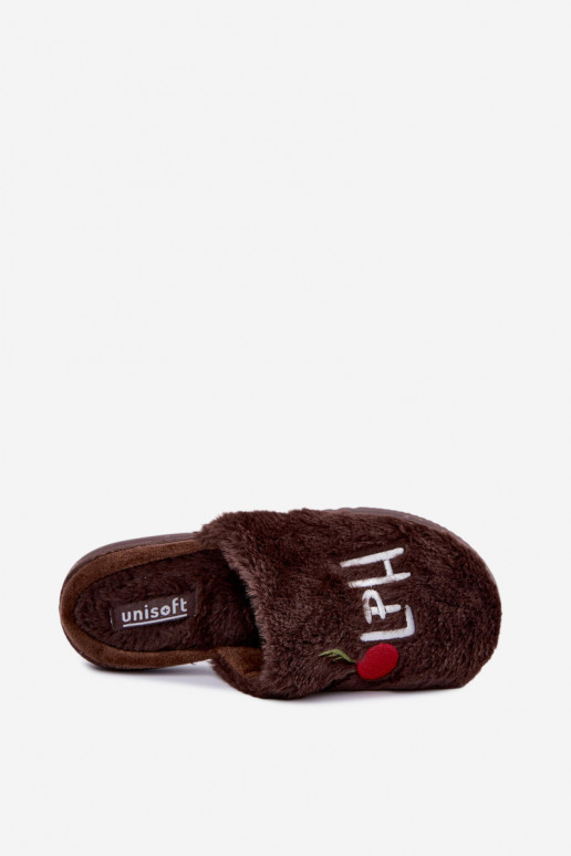 Chaussons pour femmes avec inscription marron foncé Perelle