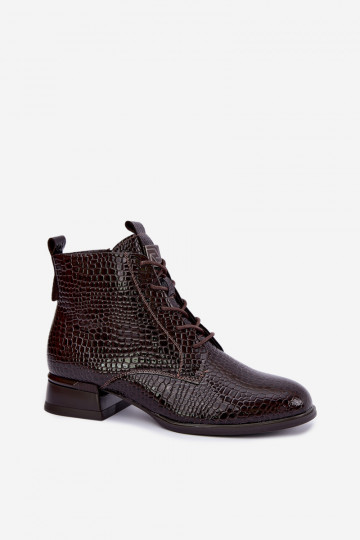 Bottines isolées avec effet verni et embossage Vinceza 58659 chocolat