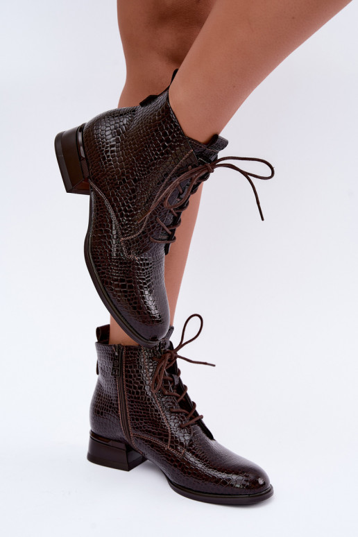 Bottines isolées avec effet verni et embossage Vinceza 58659 chocolat