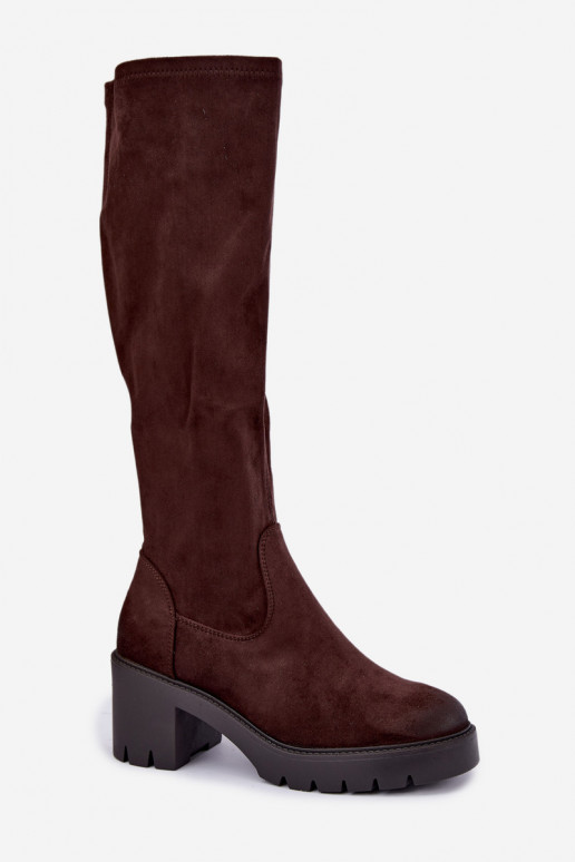 Bottes au-dessus du genou en faux daim avec talons chocolat Vinceza 58332
