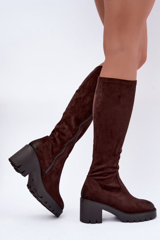 Bottes au-dessus du genou en faux daim avec talons chocolat Vinceza 58332