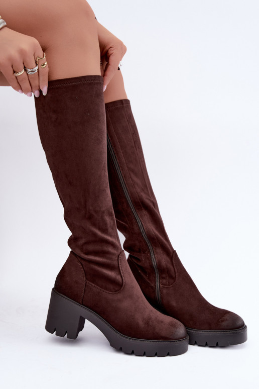 Bottes au-dessus du genou en faux daim avec talons chocolat Vinceza 58332