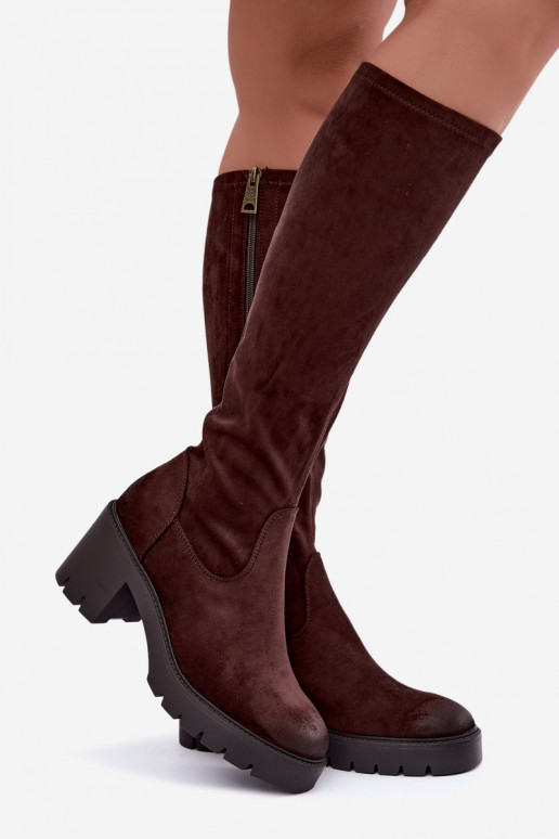 Bottes au-dessus du genou en faux daim avec talons chocolat Vinceza 58332
