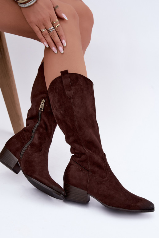 gevoerd cowboy-stijl lange laarzen Vinceza 58680 in chocoladekleur