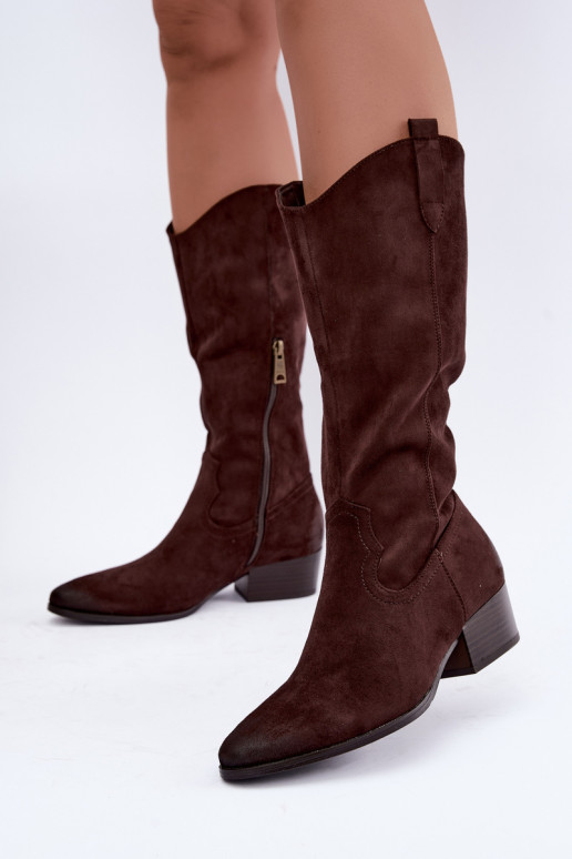 bottes longues style cowboy doublées Vinceza 58680 en couleur chocolat