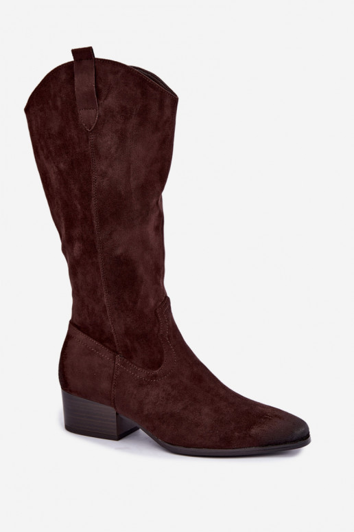 bottes longues style cowboy doublées Vinceza 58680 en couleur chocolat