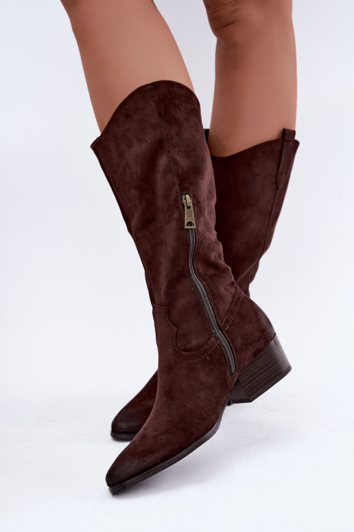 bottes longues style cowboy doublées Vinceza 58680 en couleur chocolat