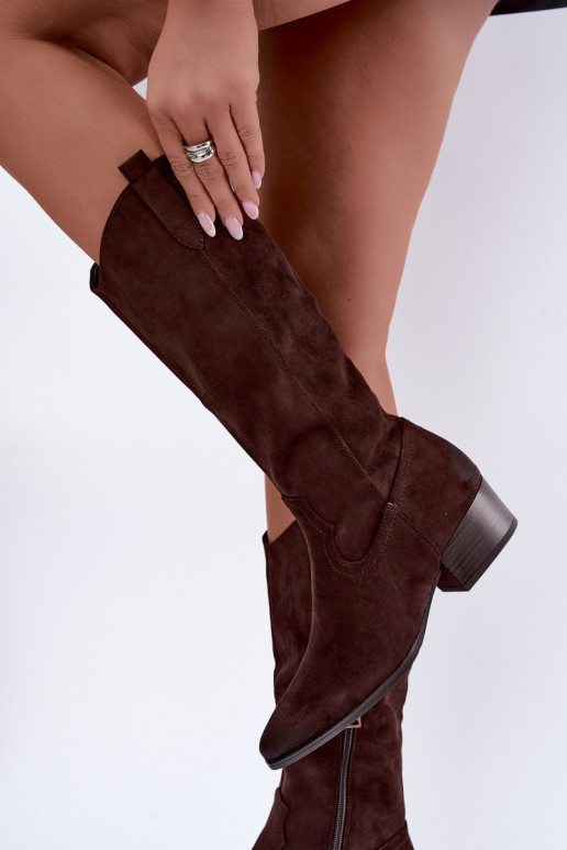 gevoerd cowboy-stijl lange laarzen Vinceza 58680 in chocoladekleur