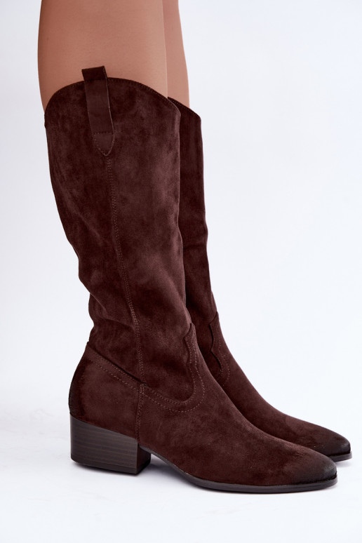 gevoerd cowboy-stijl lange laarzen Vinceza 58680 in chocoladekleur
