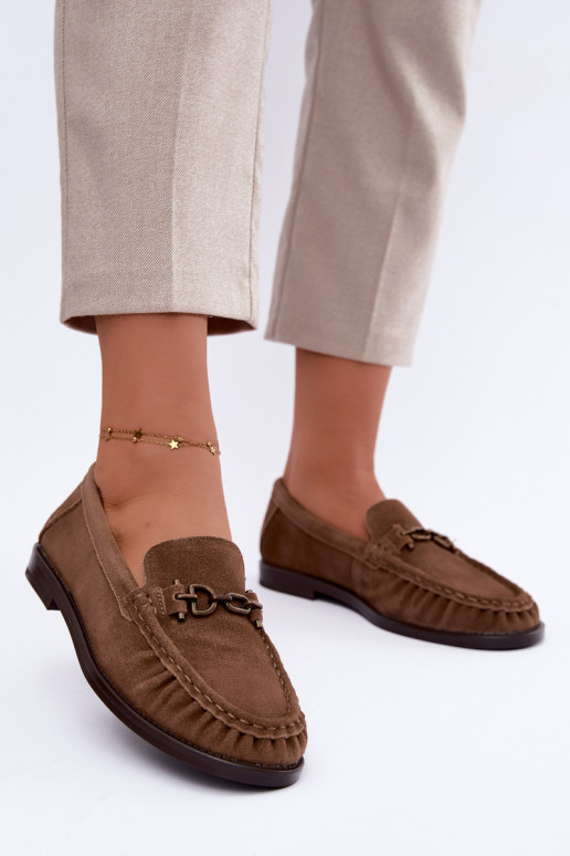 suède mocassins met ruffles en decoratie Vinceza 31718 in zandkleur