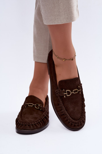 mocassins en daim avec volants et décoration Vinceza 31718 en couleur chocolat