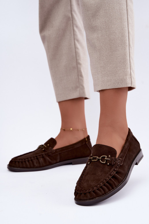 suède mocassins met ruffles en decoratie Vinceza 31718 in chocoladekleur