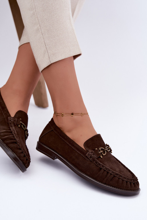 suède mocassins met ruffles en decoratie Vinceza 31718 in chocoladekleur