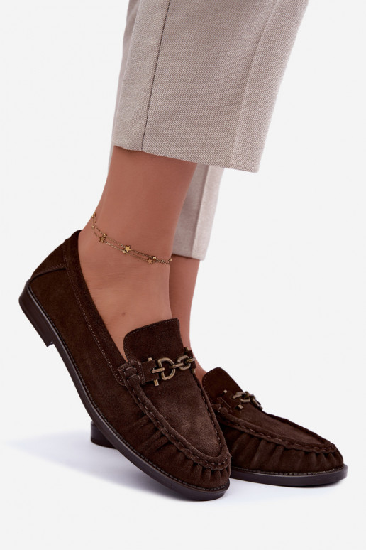 suède mocassins met ruffles en decoratie Vinceza 31718 in chocoladekleur