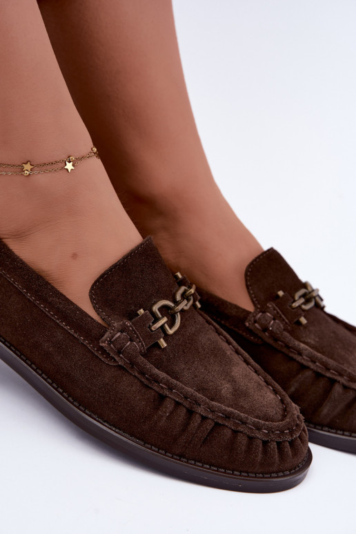 suède mocassins met ruffles en decoratie Vinceza 31718 in chocoladekleur
