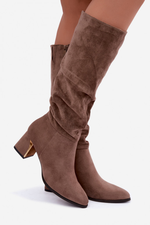 bottes longues froissées doublées avec talons en couleur sable Ivenna