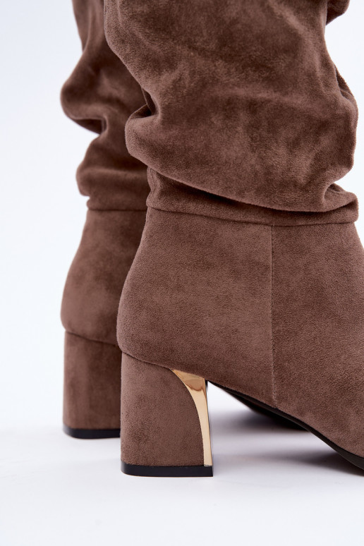 bottes longues froissées doublées avec talons en couleur sable Ivenna