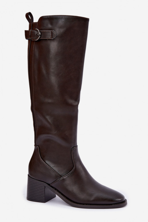 bottes longues doublées avec talons et boucles en couleur chocolat Lestine