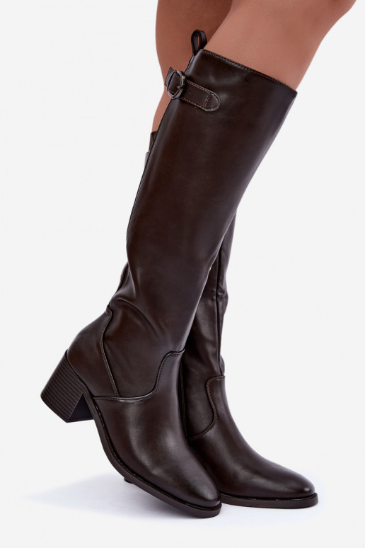 bottes longues doublées avec talons et boucles en couleur chocolat Lestine