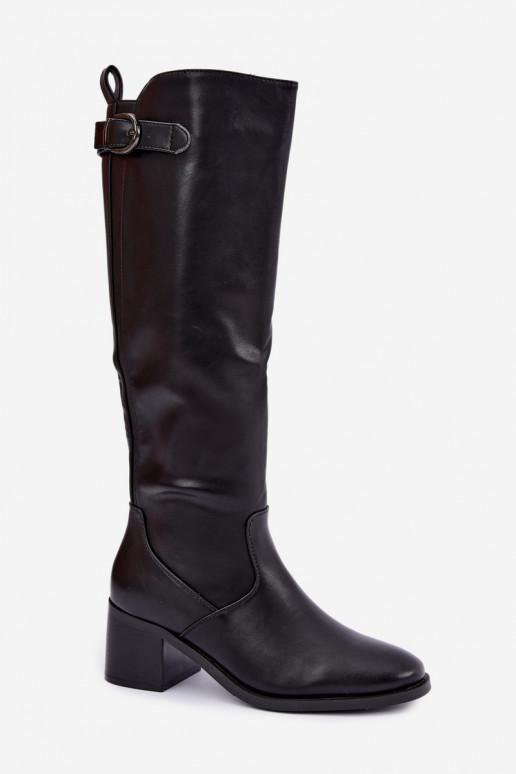bottes longues doublées avec talons et boucles en couleur noire Lestine