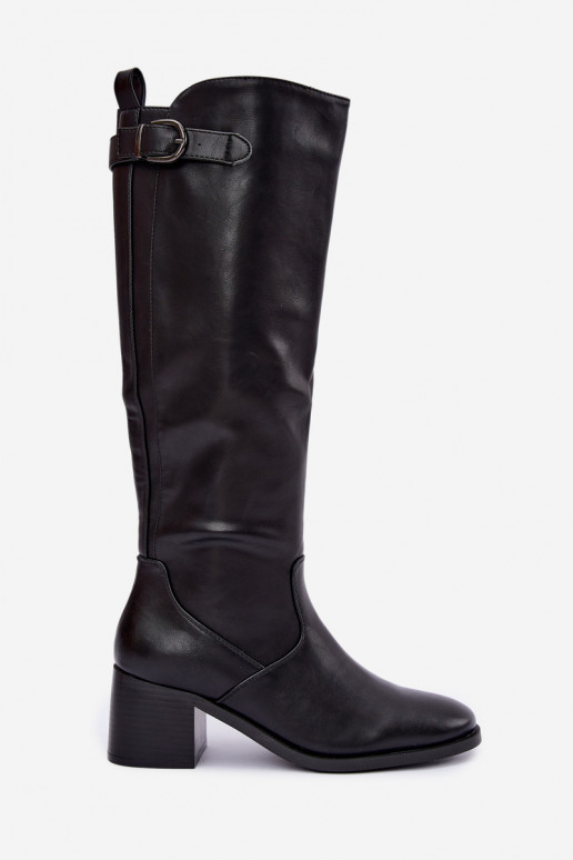 gefütterte lange Stiefel mit Absatz und Schnallen in schwarzer Farbe Lestine