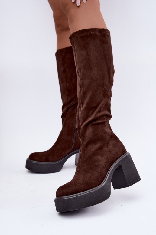 Damen lange Stiefel mit Plattform in Schokoladenfarbe Nesalie