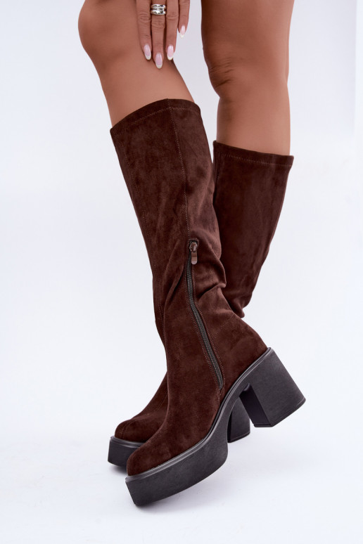dames lange laarzen met platform in chocoladekleur Nesalie