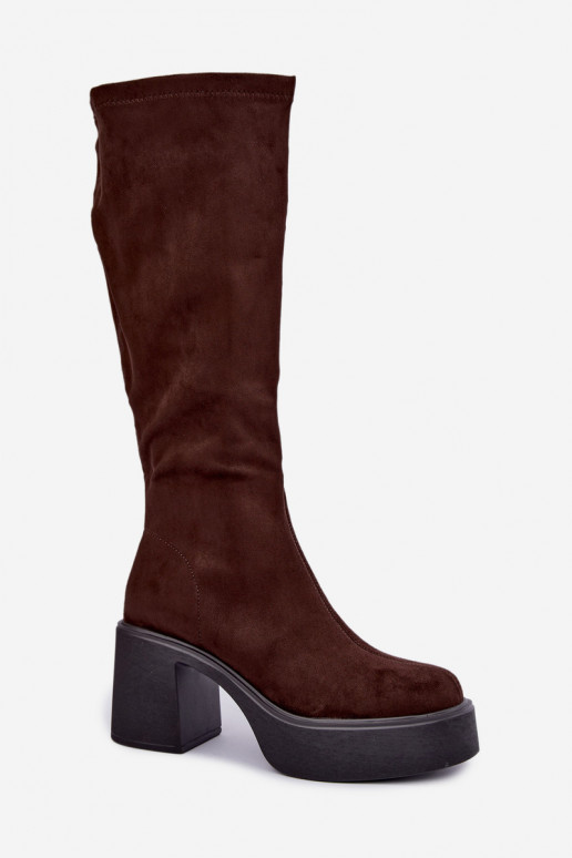 dames lange laarzen met platform in chocoladekleur Nesalie