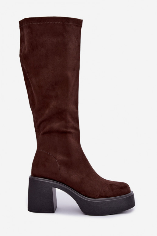 bottes longues pour femmes avec plateforme en couleur chocolat Nesalie