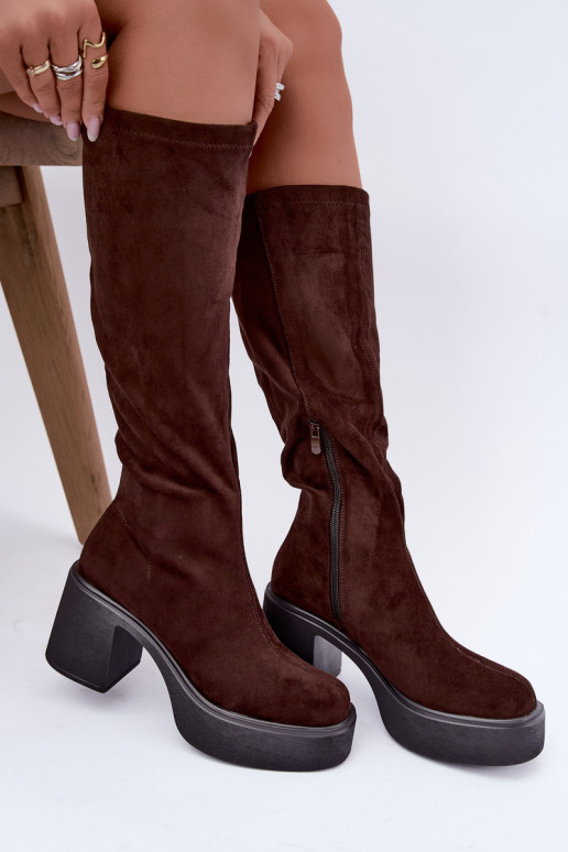Damen lange Stiefel mit Plattform in Schokoladenfarbe Nesalie