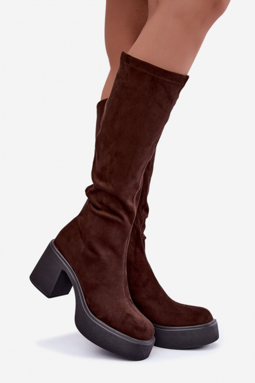 dames lange laarzen met platform in chocoladekleur Nesalie