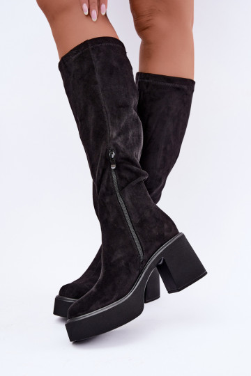 Damen lange Stiefel mit Plattform in schwarzer Farbe Nesalie 2