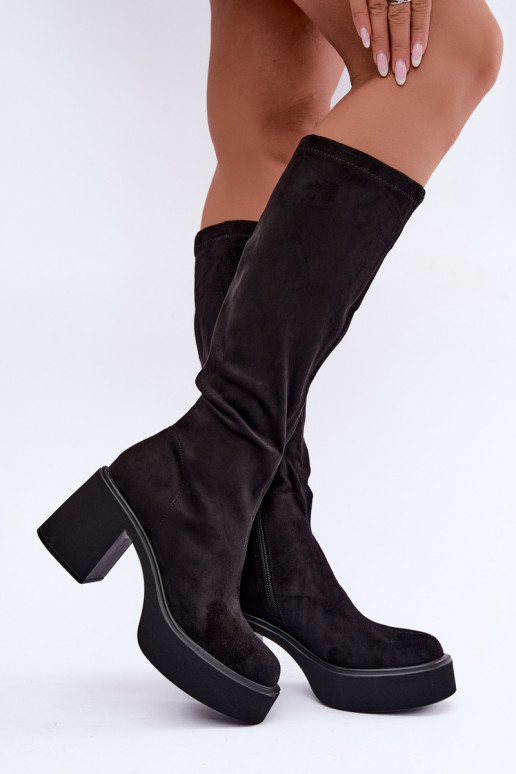 Damen lange Stiefel mit Plattform in schwarzer Farbe Nesalie