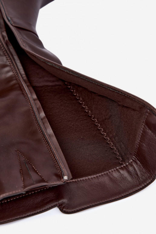 gefütterte lange Stiefel mit Absatz und verzierten Absätzen in Schokoladenfarbe Senvia