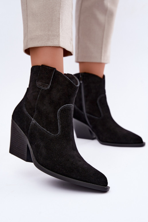 gefütterte Wildleder-Cowboy-Stiefel mit Absatz in schwarzer Farbe Tirabelle