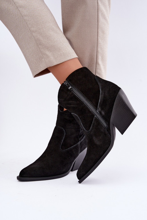 bottes en daim doublées de style cowboy avec talons en couleur noire Tirabelle