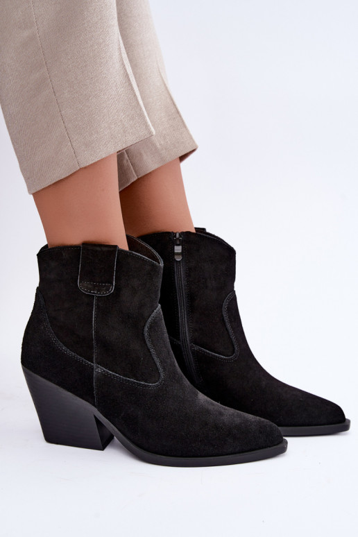 bottes en daim doublées de style cowboy avec talons en couleur noire Tirabelle
