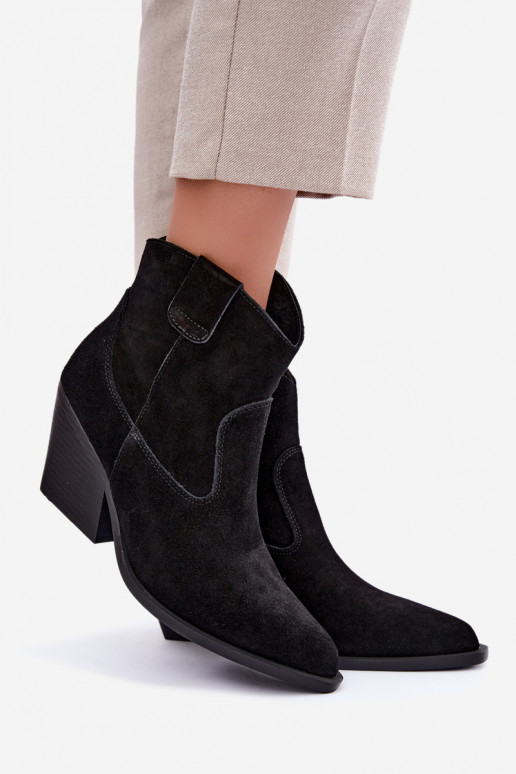 bottes en daim doublées de style cowboy avec talons en couleur noire Tirabelle