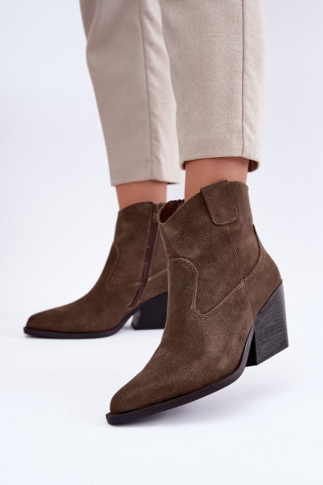 Khaki Wildleder Cowboy-Stiefeletten mit Absatz Tirabelle 2