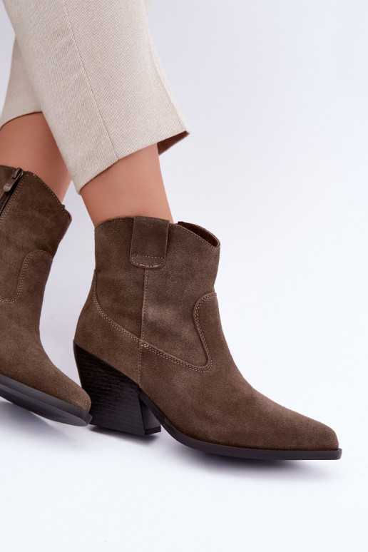 Khaki Wildleder Cowboy-Stiefeletten mit Absatz Tirabelle