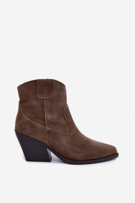 Khaki Wildleder Cowboy-Stiefeletten mit Absatz Tirabelle
