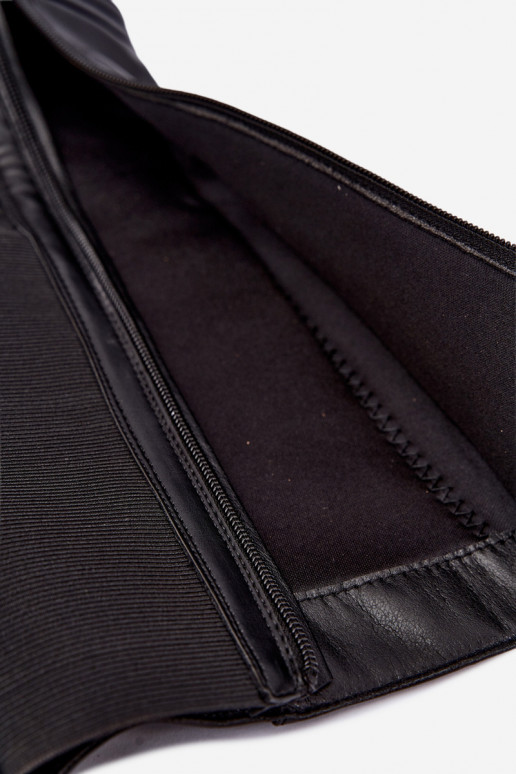 Schwarze gefütterte kniehohe Stiefel mit Absatz und Riemen Abriselle