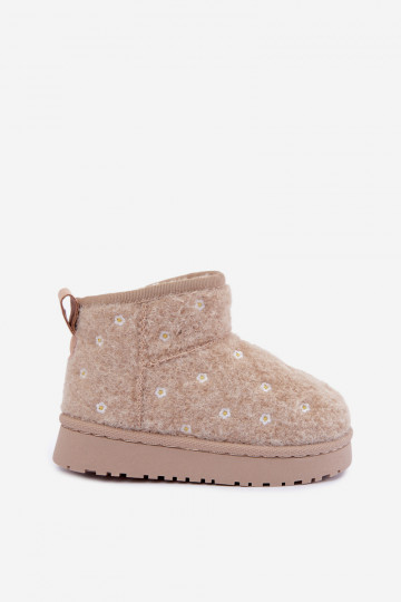 Sandfarbene Kinder-Schneestiefel mit Blumenmotiven Lunabelle 2
