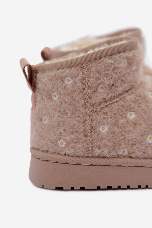 Sandfarbene Kinder-Schneestiefel mit Blumenmotiven Lunabelle