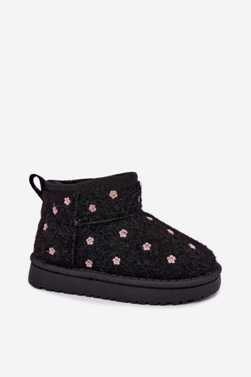 Schwarze Kinder-Schneestiefel mit Blumenmotiven Lunabelle