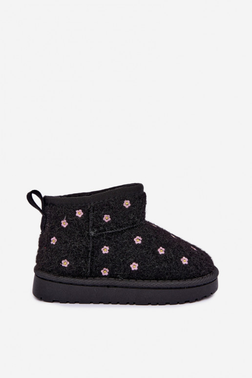 Schwarze Kinder-Schneestiefel mit Blumenmotiven Lunabelle